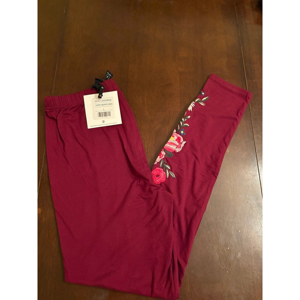Agnes & Dora L leggings buttery soft pink purple flower embroidered  high waist